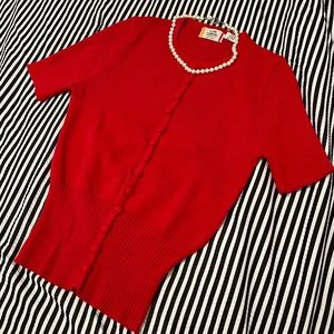 Vintage Cherry Red Ribbed Sweater Top